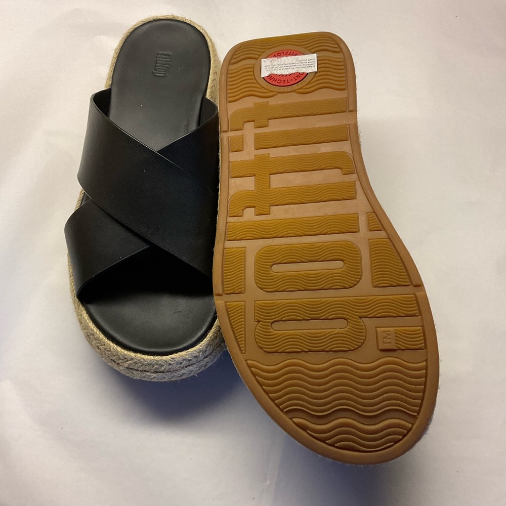 FITFLOP Black Leather Espadrille Slip on Sandals 8M - Picture 7 of 7
